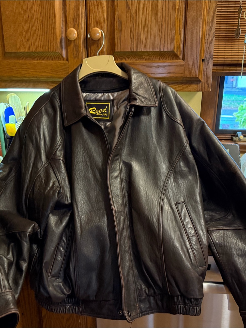Reed Men's Dark Brown Leather Bomber Jacket